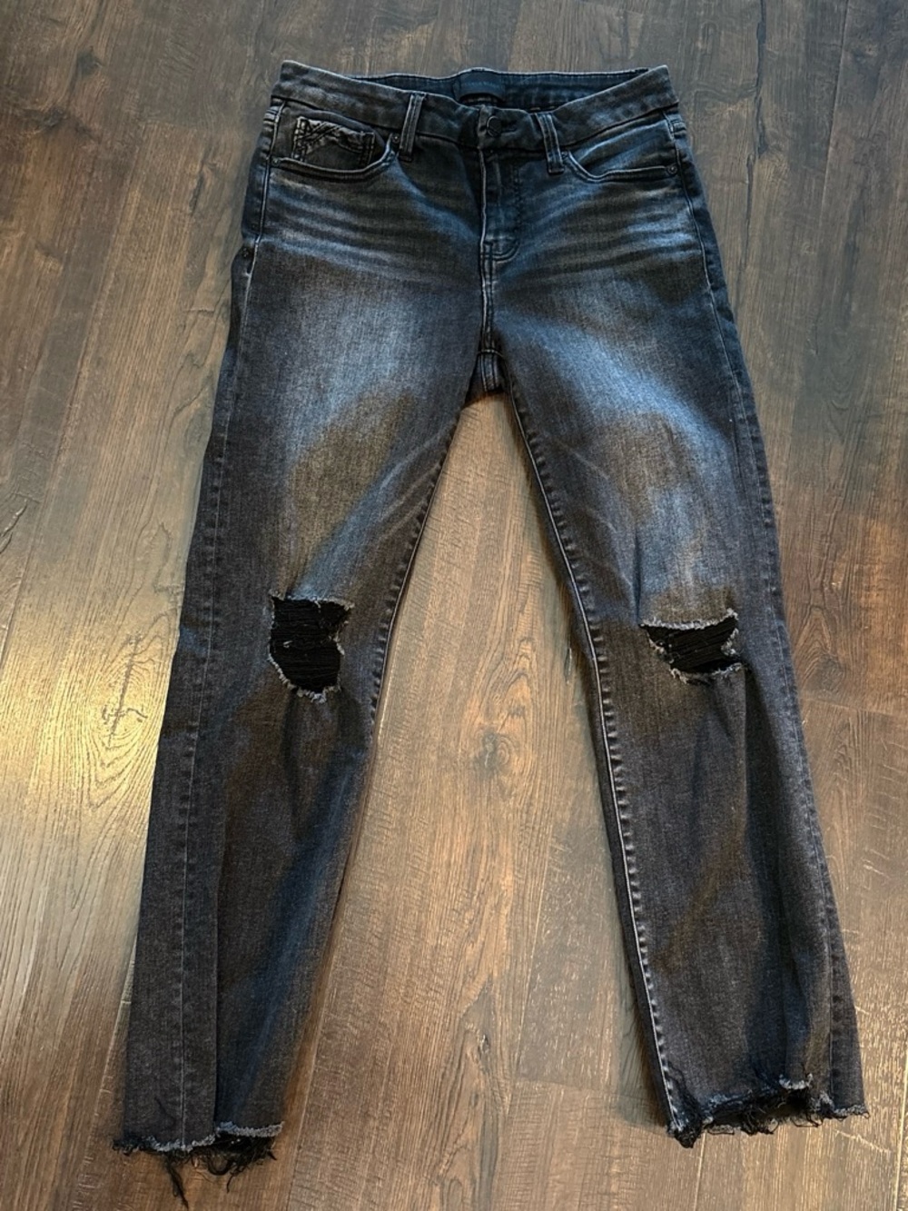Buckle Washed Black Distressed Ankle Jeans